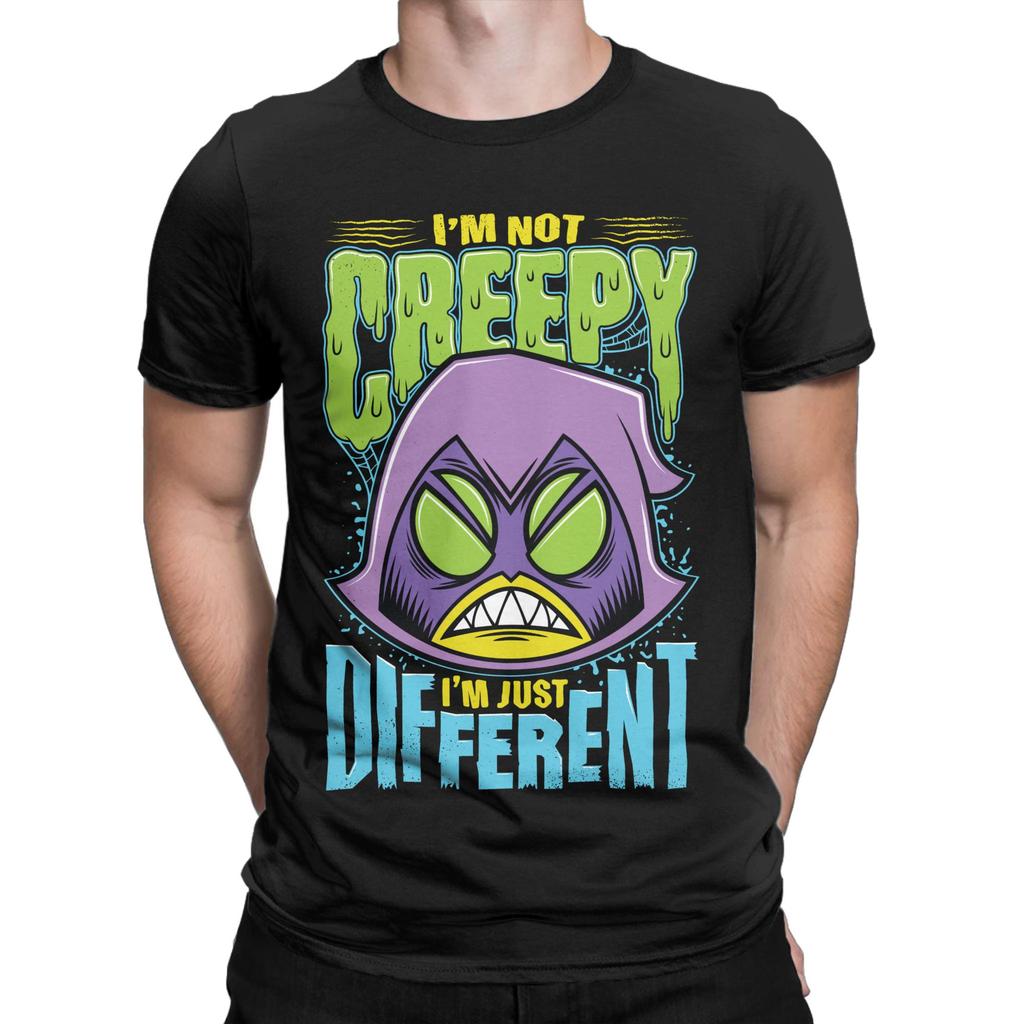 Herren Damen Teen Titans Go Raven Nicht Gruselig Ich Bin Anders T-Shirt Baumwoll-Tops Lustige Kurzarm Rundhals T-Shirts Einzigartiges T-Shirt