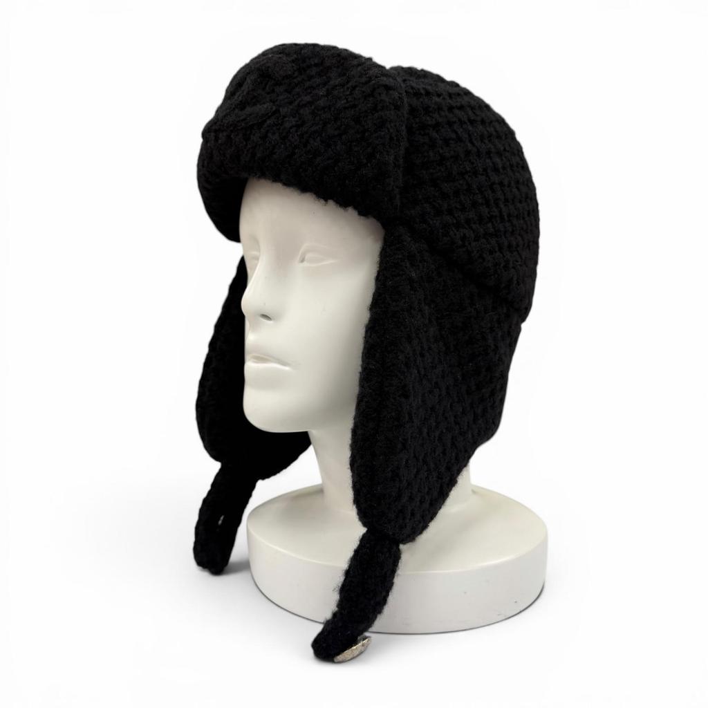 Pristine CHANEL Knit cap COCO Mark Chapka Hat Trapper Hat Flight Hat cashmere Used