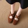 Fashion 2024New Patent Leather Mary Jane Shoes with Cross Straps Round Toe Pumps Leopard Print Horse Hair Flat Leather Shoes for Women