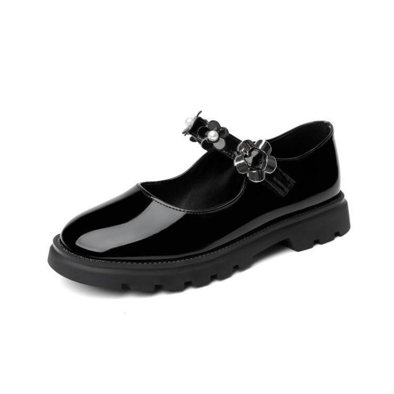 New patent leather children's single shoes thick-soled non-slip medium and large children's shoes, little girls' leather shoes buckle low-top small le