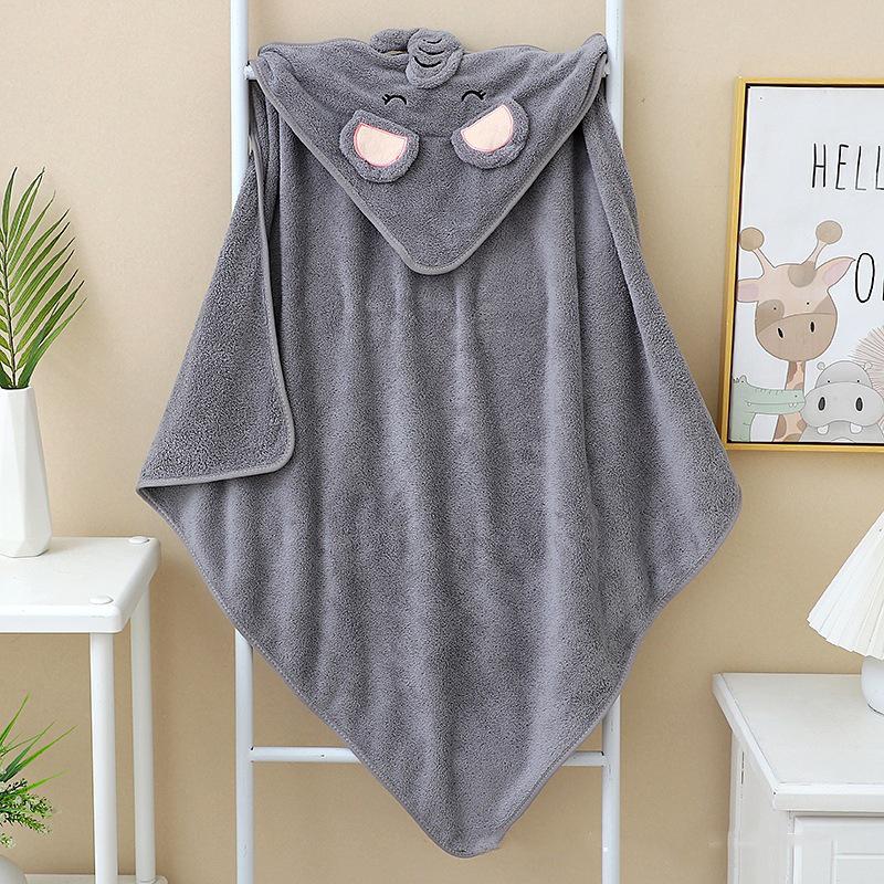 Toalha de Bebê com Capuz em Lã Coral e Manta Swaddle com Bordado de Desenho Animado