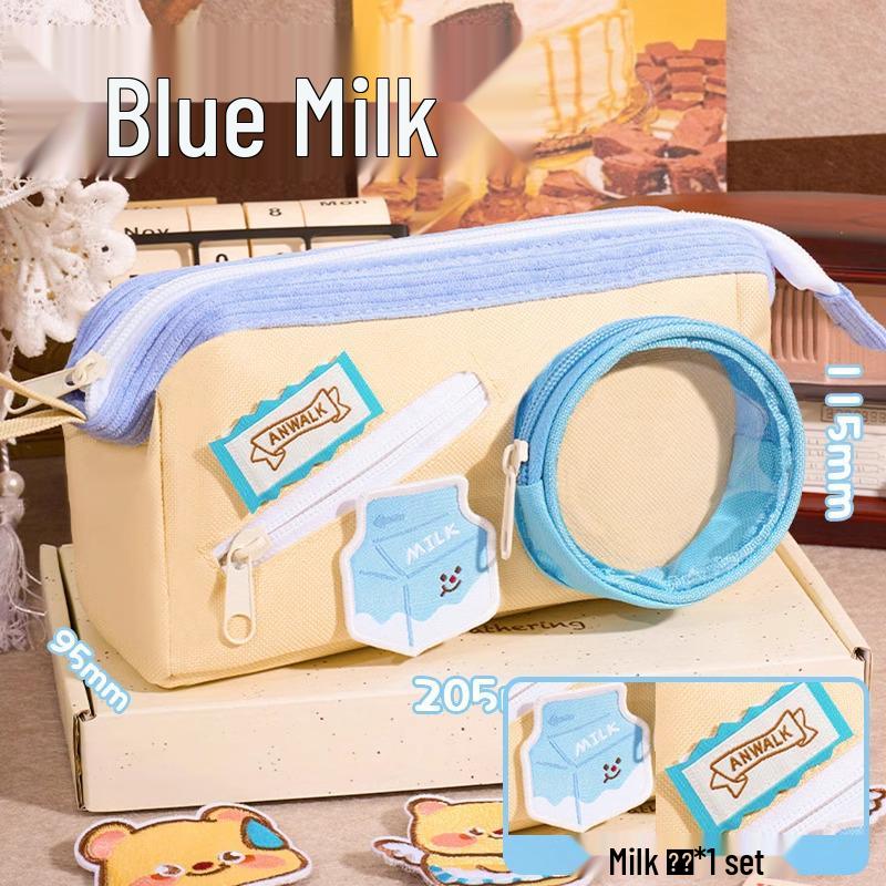 Butter Bear Large Capacity 2025 High-Quality Patchwork Velcro Pencil Case