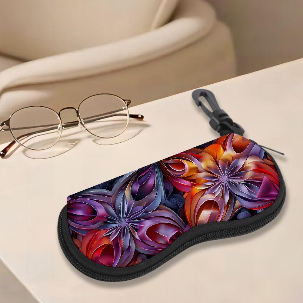 Abstract Floral Print Protective Glasses Case, Vibrant Geometric Sunglasses Case, Durable Zipper Eyewear Storage Box, Portable Fashion Accessory Organ
