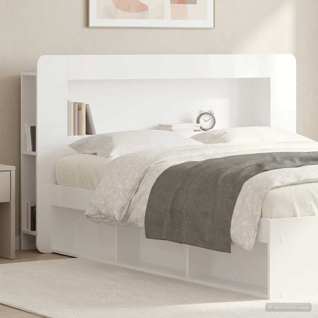Headboard Cabinet with Storage Glossy White Wood Based Material