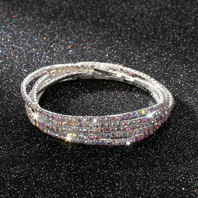 

5Pcs/Lot Elastic Crystal Bracelets 2mm Charming Gold Color Crystal Rhinestones Metal Bangle Bracelet Jewelry DIY Gift