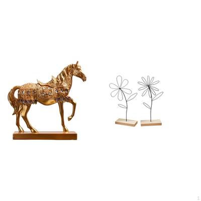 Graceful Horse And Blooming Flower Resin Iron Sculpture Figurines for Office Minimalist