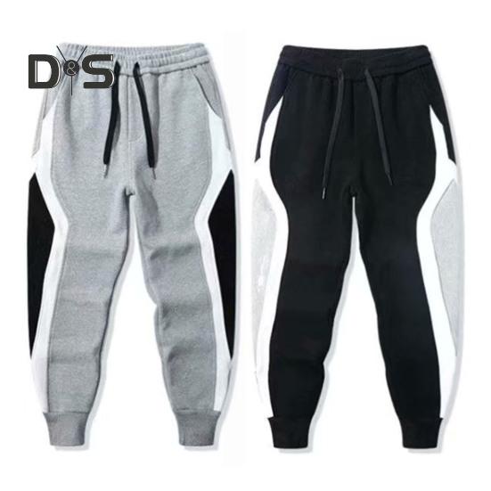 Plus Size Men Sport Pants Contrast Color Ankle-banded Sweatpants Drawstring Elastic Waist Loose Trousers with Pocket for Daily Exercise