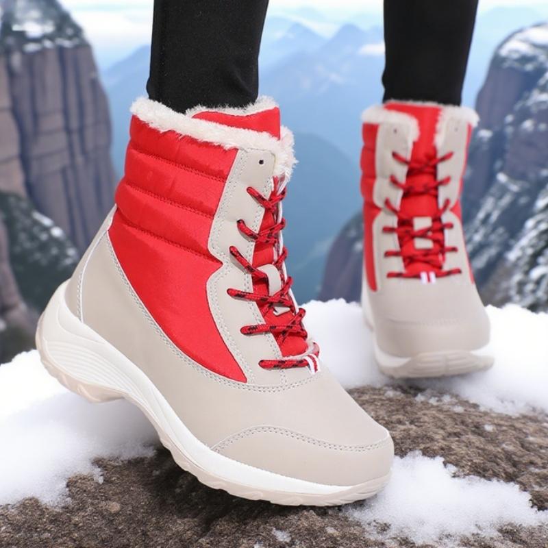 Women's Snow Boots Waterproof Warm Plush Lining Anti-Slip Sole Low Heel Ankle High Stylish Two-Tone Size 36-42 Winter Essential