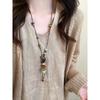Crescent Smiling Face Wooden Ceramic Braided Rope Necklace Female Retro Ethnic Style Long Sweater Chain New Chinese Style Ornament