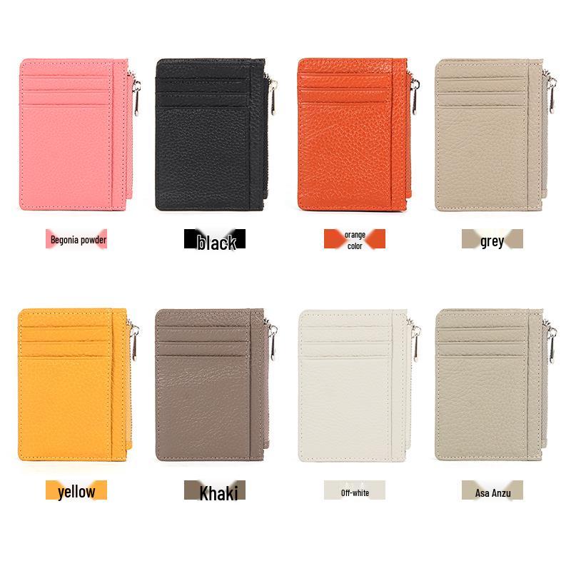 Women's Genuine Leather Slim Card Holder & Coin Purse - Japanese Minimalist Style with Multi-Card Slots and ID Holder.