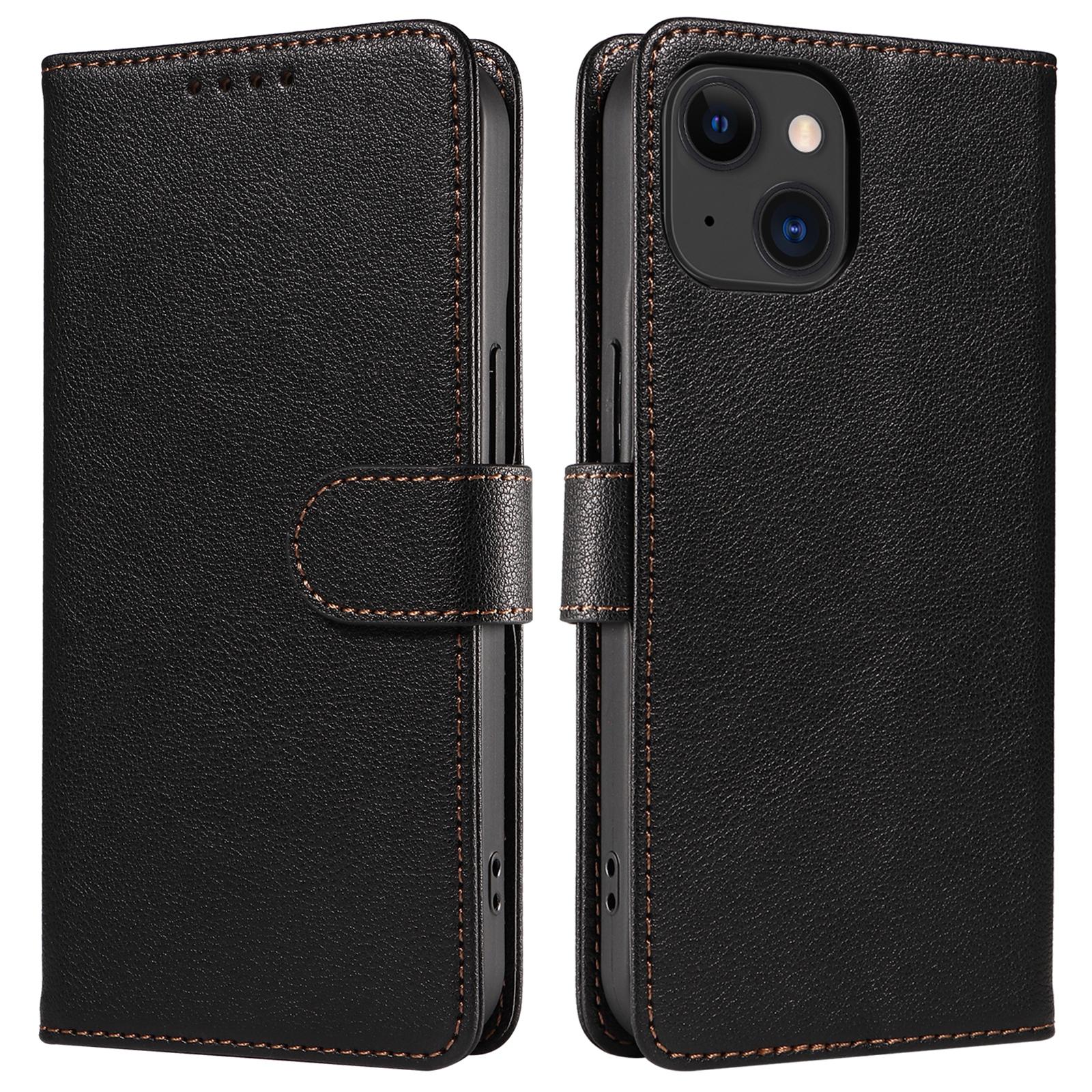 

For iPhone 15 Plus Leather Case Litchi Texture RFID Blocking Wallet Stand Phone Cover E