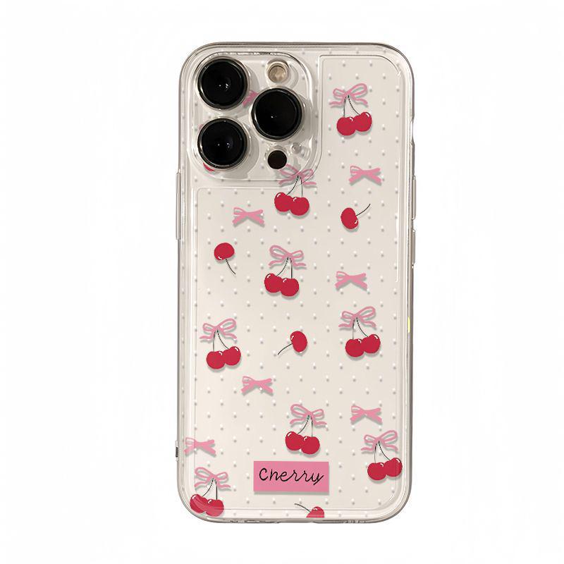 Clear Bow Cherry Soft Case for iPhone 11/12/XS/14/15/16 Pro Max