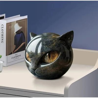 Ojos Ámbar Gato Negro Piedra Figura Resina Tallada a Mano Piedra de Gato Decoración Hogar Oficina
