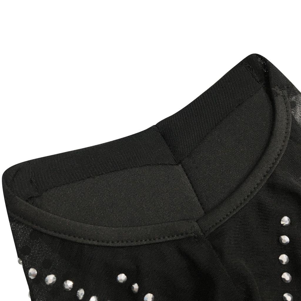 Damen Sexy Netz Durchsichtig Heißer Strass Hohl Schlitz Kleid C5796