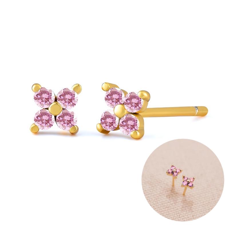 Luxurious Geometry 925 Silver Ear Needle Pink Series Zircon Pendant Hoop Earrings Sweet Fashion Wedding Jewelry Gifts