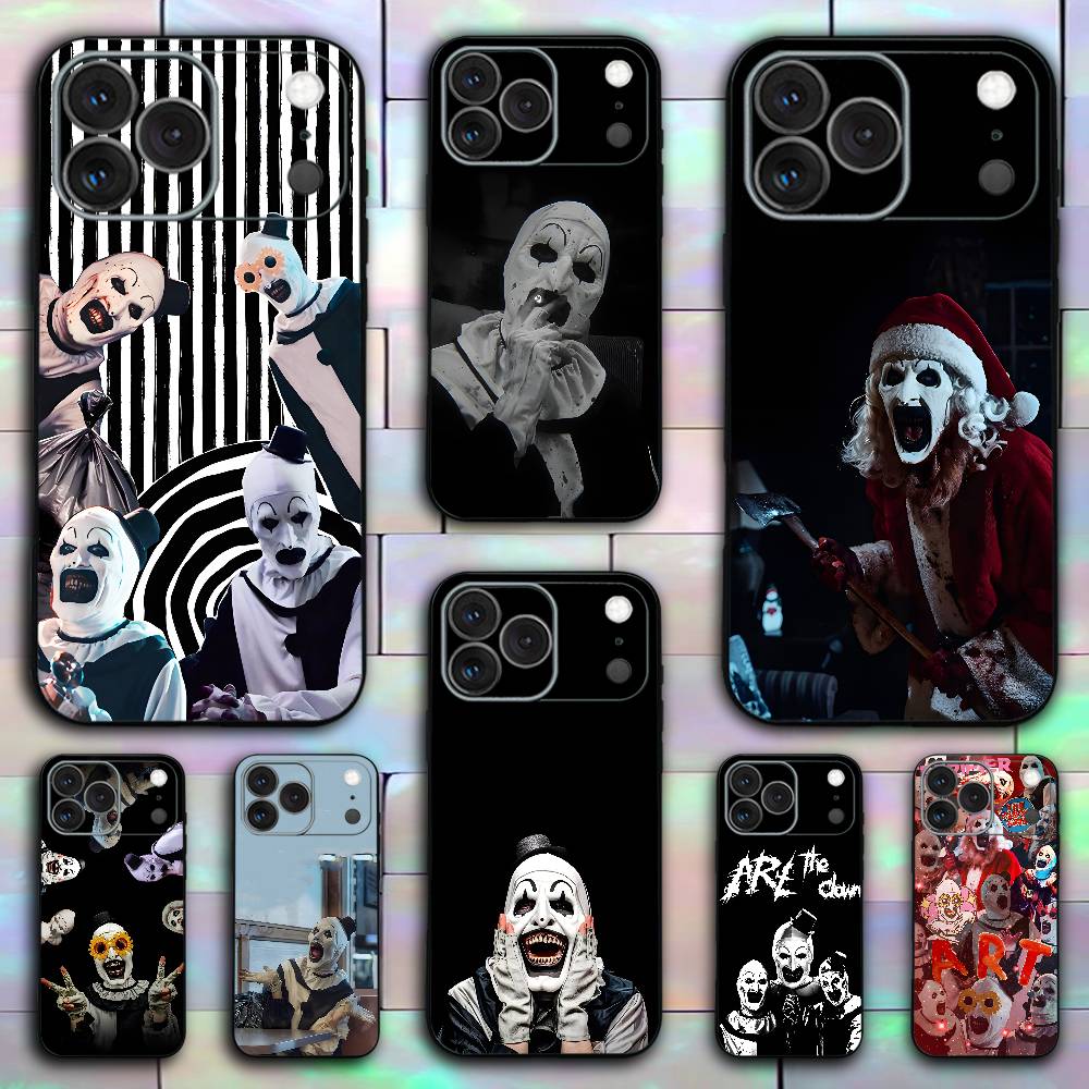 Art the Clown horror T-Terrifier Custodia per Telefono Per iPhone 17,16,15,14,13,12,11,XR,Pro,XS,Max,XR,Plus,Mini Silicone Nero Antiurto