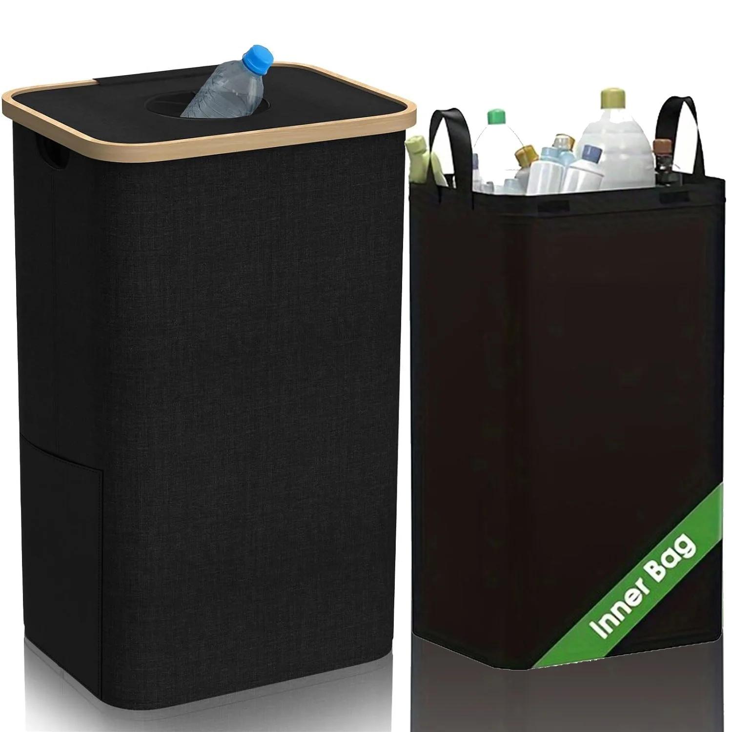 Kitchen Recycling Bin & Storage Bags, Kitchen Recycle Bin,100L Large Capacity Bottle Recycle Bin With Removable Tote Bags, чёрный