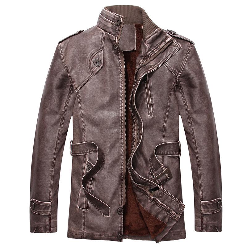 Férfi bőrkabát Slim Fit motoros alkalmi melegkabát