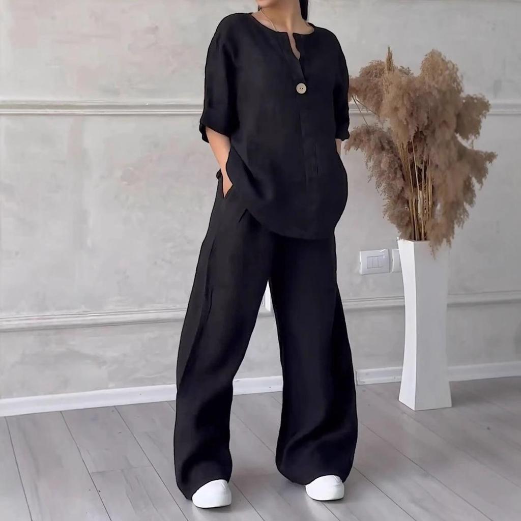 2024 Women's Cotton & Linen Casual Solid Color Set