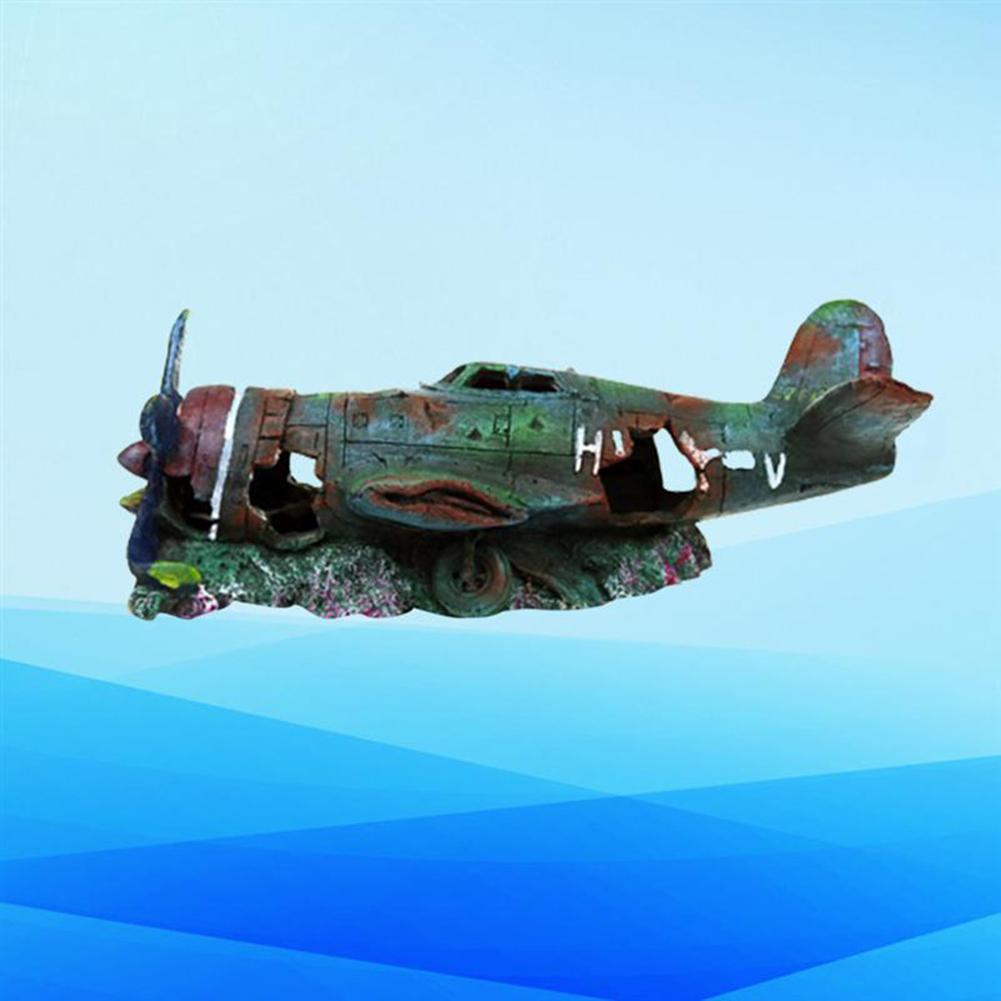 Artificial Plane Wreckage Ornament Shelter House Resin Craft For Aquarium Fish Tank Landscaping Decoration