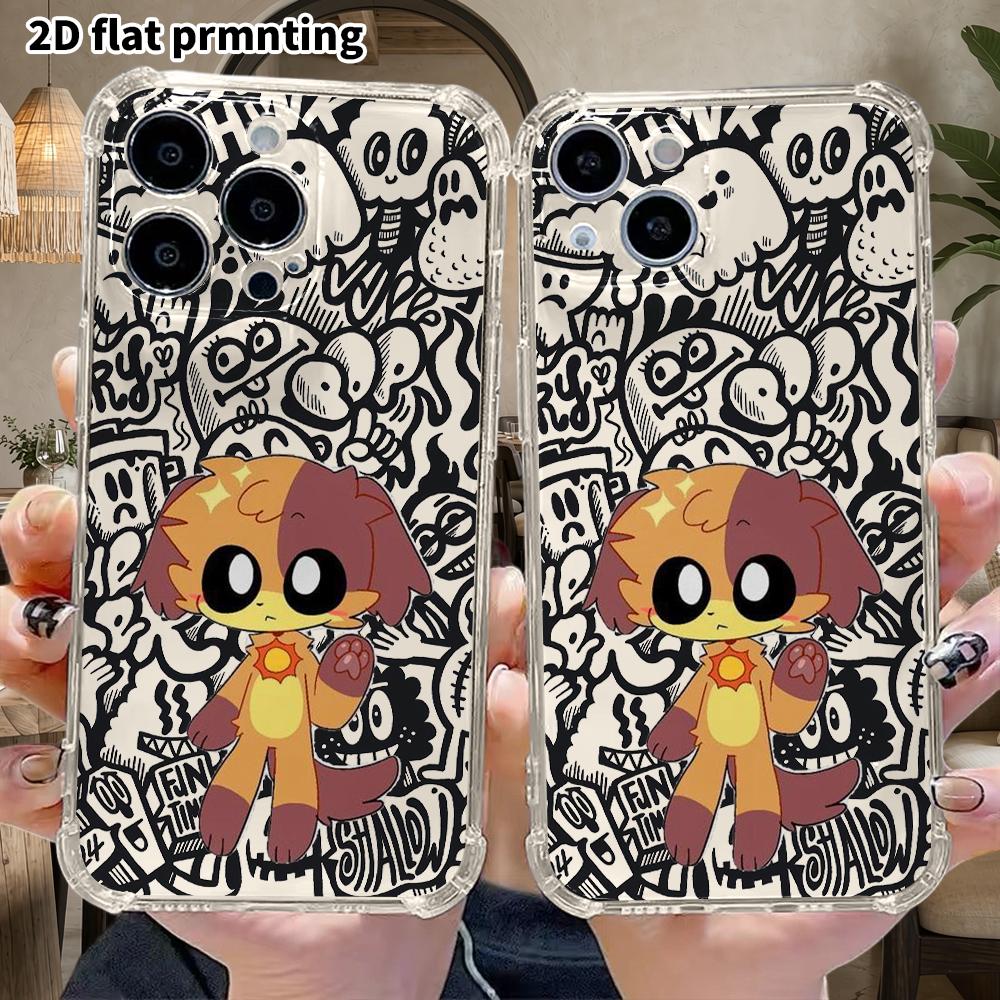 Phone case: 2D flat suitable for iPhone 18 17 16 15 14 13 Pro, transparent four corner protective case, two color kittens, Christmas and Halloween gif