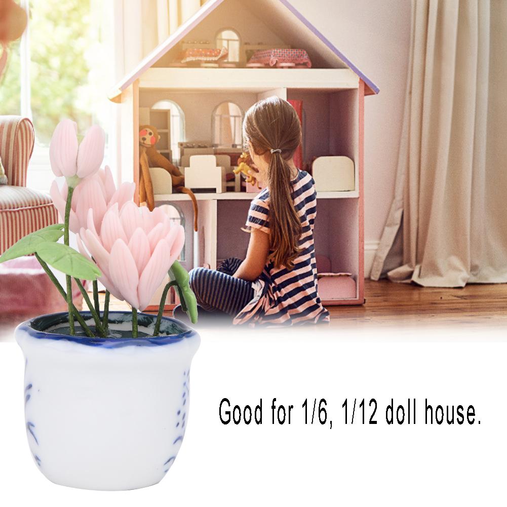 Mini 1/12 Puppenhaus Reizende Lotus Pflanze Blume Miniatur Heimdekoration Modell Zubehör