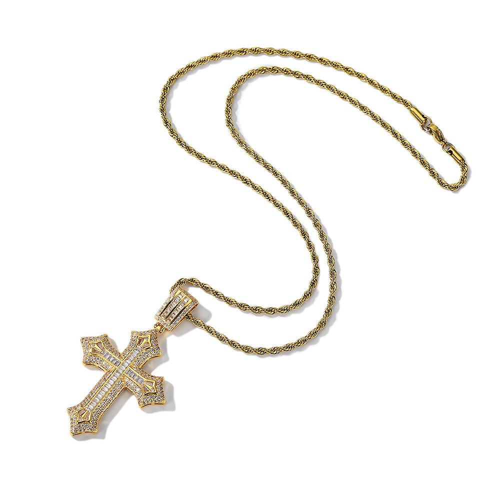 Cross Hip-Hop Pendant Square Diamond Micro-Inlaid Zircon Personality Trendy Men'S Stainless Steel Twist Chain