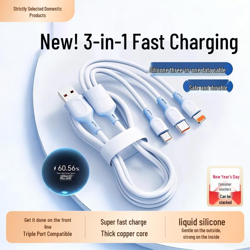 Universal 3-in-1 Silicone Fast Charging Cable for Apple Devices Boxed