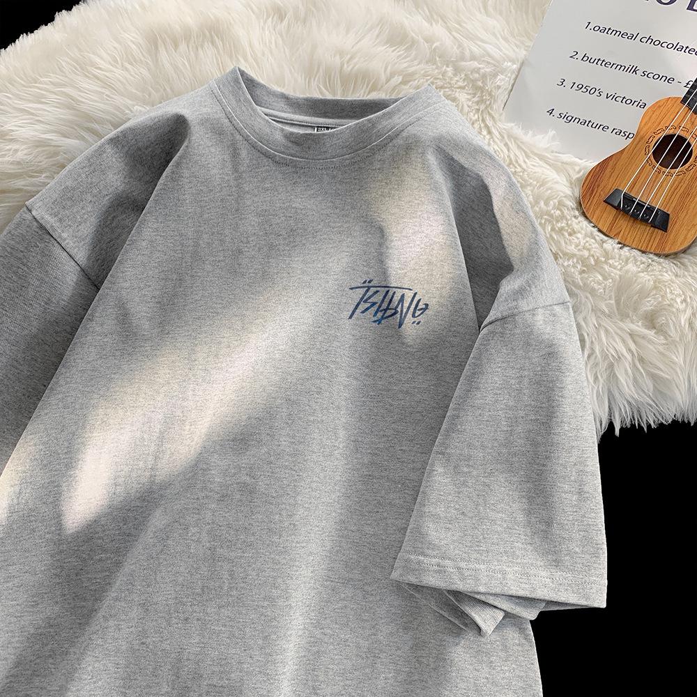 

Мужская серая футболка с круглым вырезом и коротким рукавом в японском стиле 2025 M