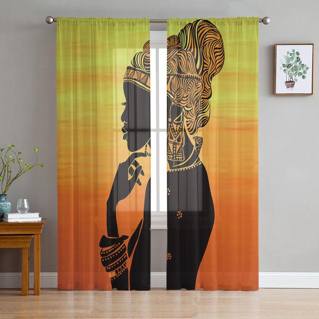 Wüstennacht ethnische afrikanische Frau transparenter Vorhang Wohnzimmer Vorhänge Vorhänge für Schlafzimmer Küche Tüll Vorhänge Fensterbehandlung