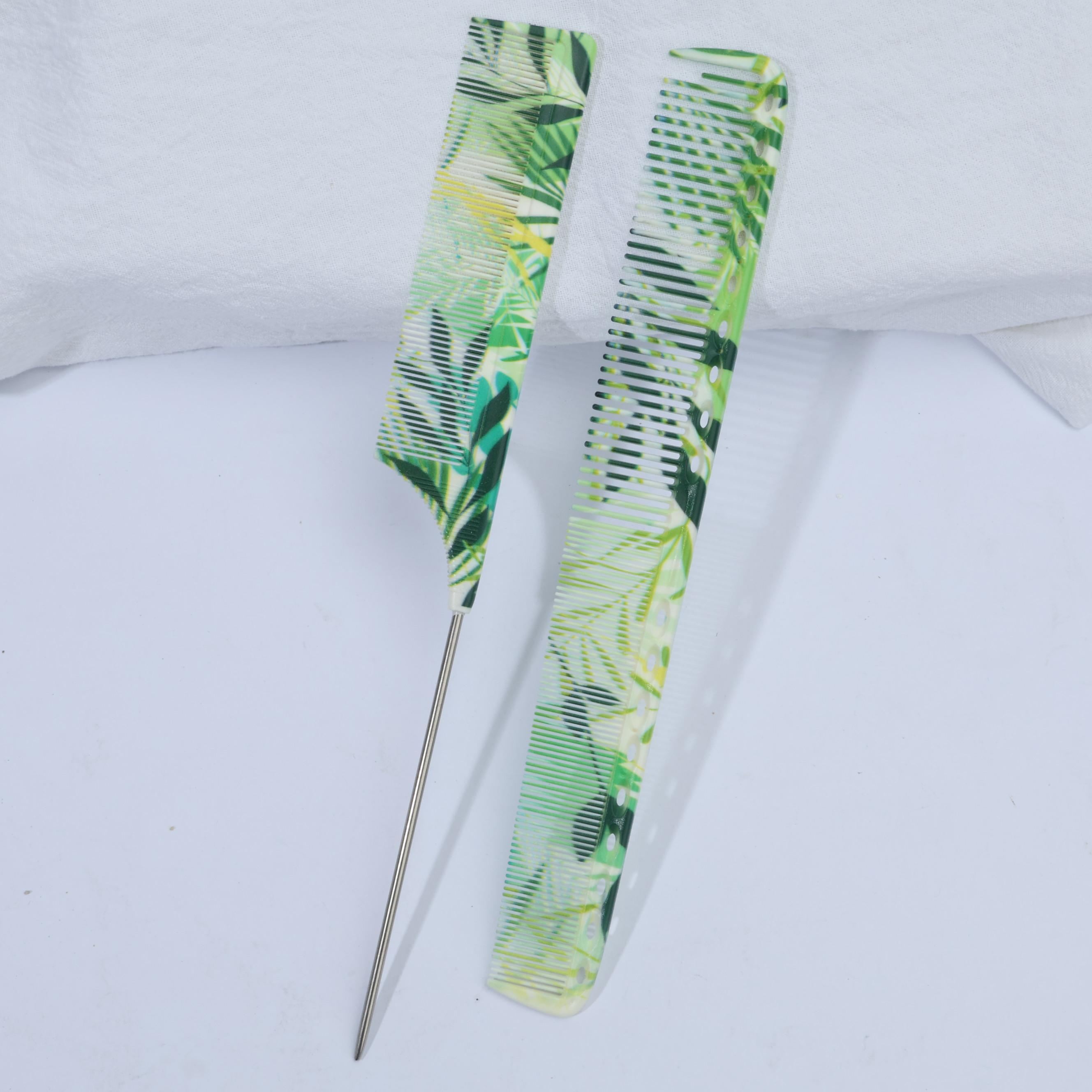 

2 шт. Летний узор с зеленью Двусторонняя расческа и расческа со стальными зубьями - Идеально подходит для хвостика, придания объема, прически пучок и различных причесок