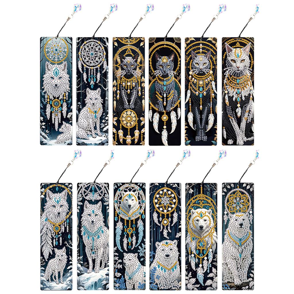 12Pcs DIY Diamond Art Bookmark with Crystal Pendant Water Diamond Art Bookmark for Readers Home Office Book Decor & Gift Idea