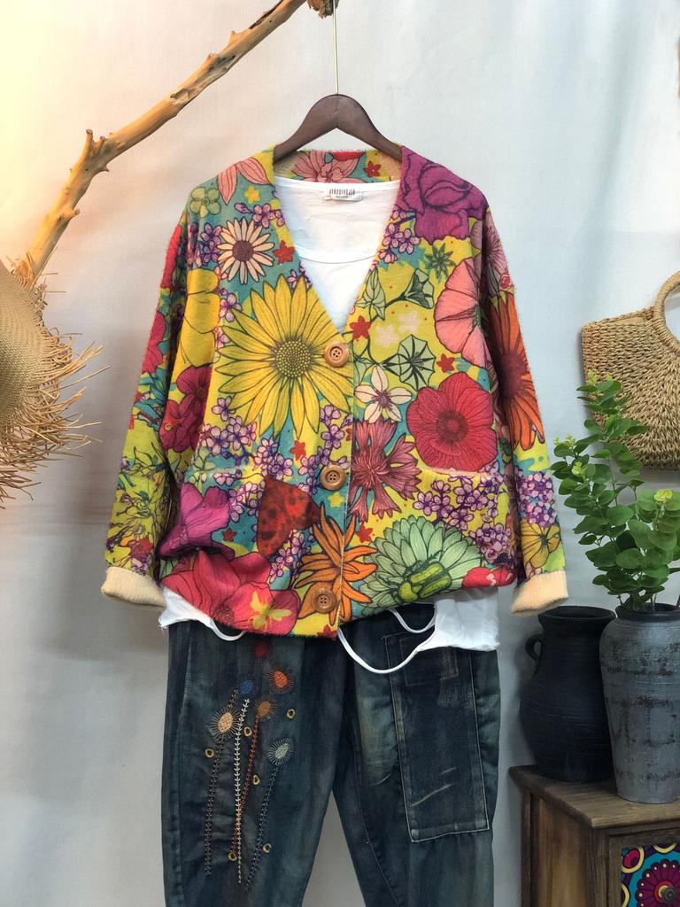 Factory new autumn and winter cute printed imitation mink velvet jacket women's Korean version loose lazy sweater