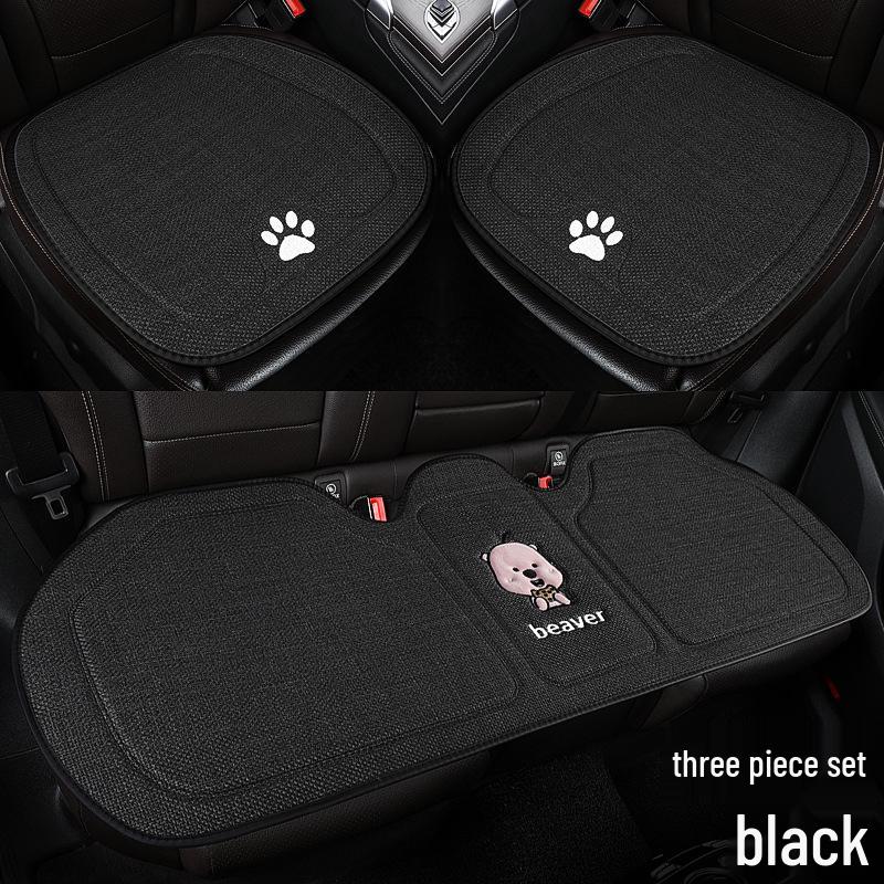 Beaver Cartoon Cotton Linen Car Seat Cushion for Hyundai Festa, Elantra, Tucson - All-Season Use.