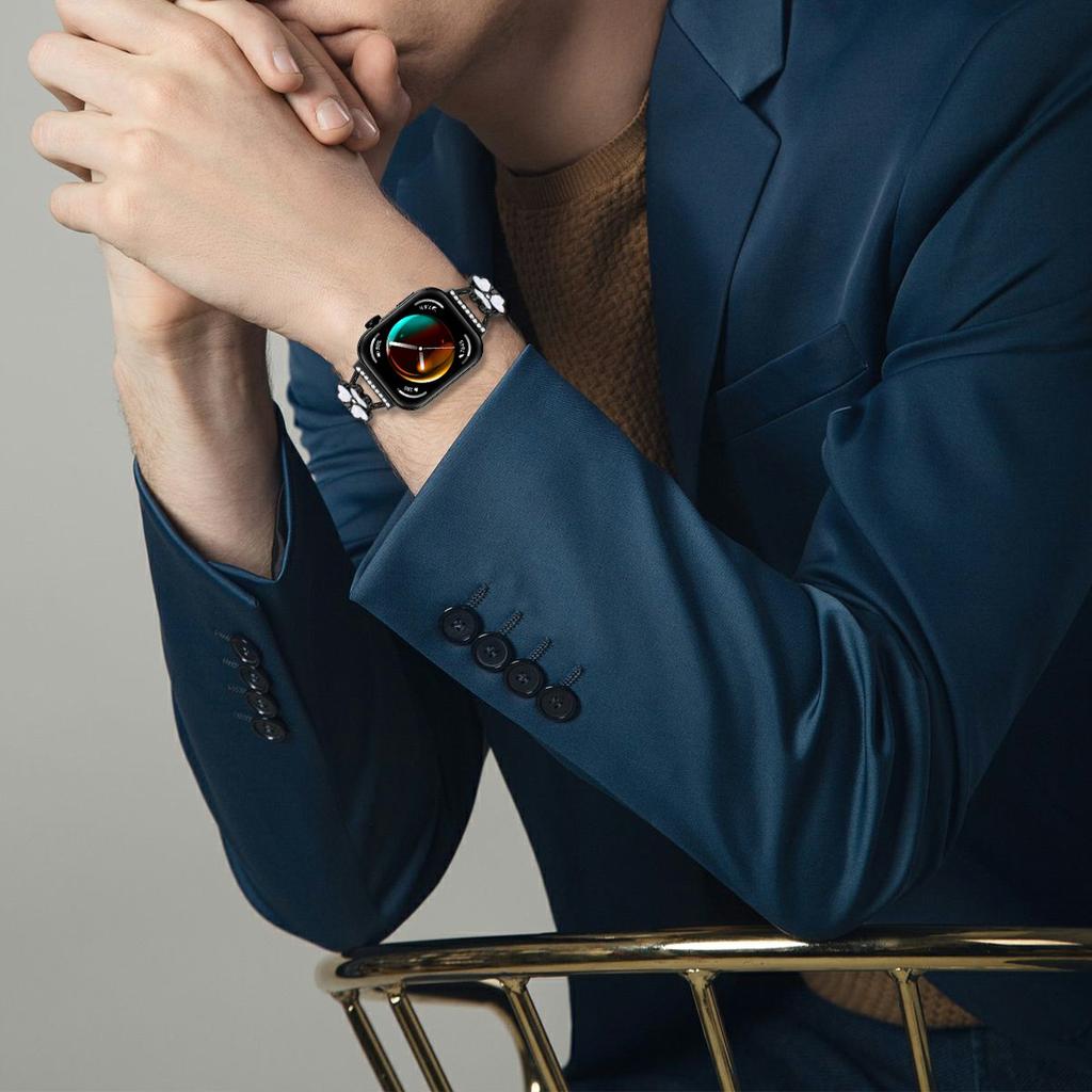 For Huawei Watch Fit 3 Watchband Heart Clover Decor Zinc Alloy Metal Strap