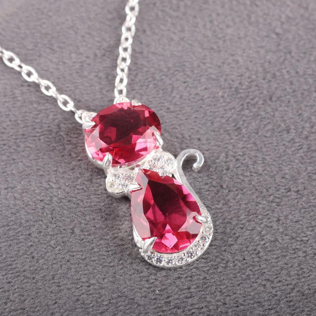 Pink Tourmaline Gemstone 925 Sterling Silver Jewelry Zircon Dainty Pendant 1.16" CZP-1-11