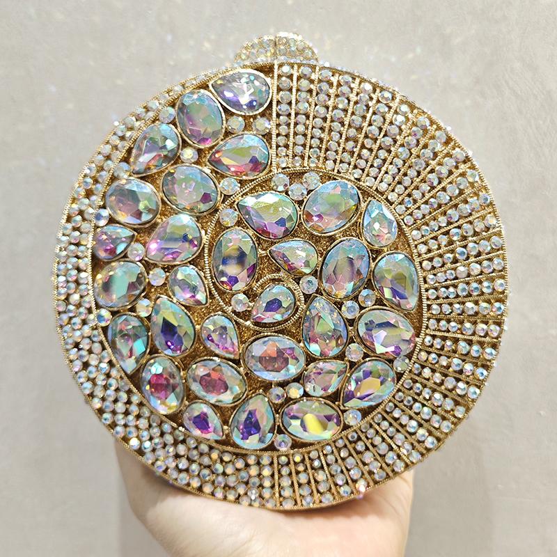 Gold/Silver Round Evening Bag Purse Rhinestone Bridal Clutch WHTUOHENG Formal Minaudiere Handbag For Women Party Dinner Handbags