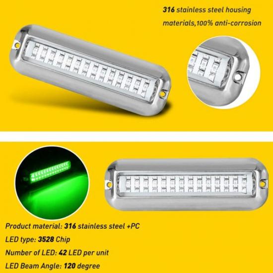 42LED Underwater Boat For MARINE Transom Light 316 Steel Stainless Pontoon Green