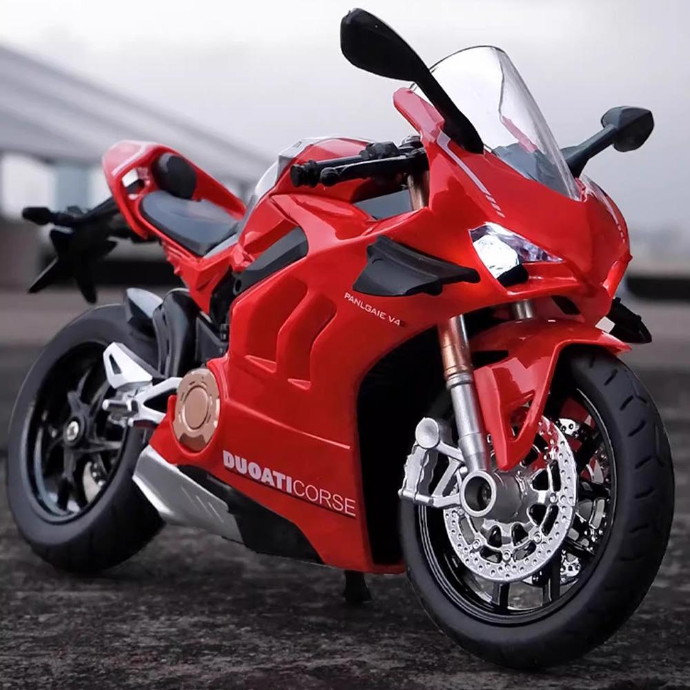 Modellino Auto Giocattolo Moto V4S Panigale Scala 1/12 Carrozzeria Veicolo in Metallo Lega Diecast Suono Luci Regalo di Compleanno Natale Bambini