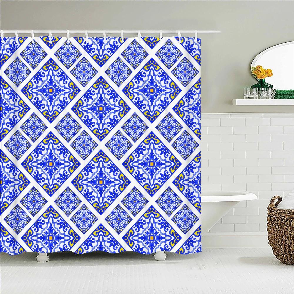 Waterproof Fabric Shower Curtain For Bathroom Colorful Bohemian Print Bathtub Curtains Polyester Bathroom Curtain With 12 Hooks