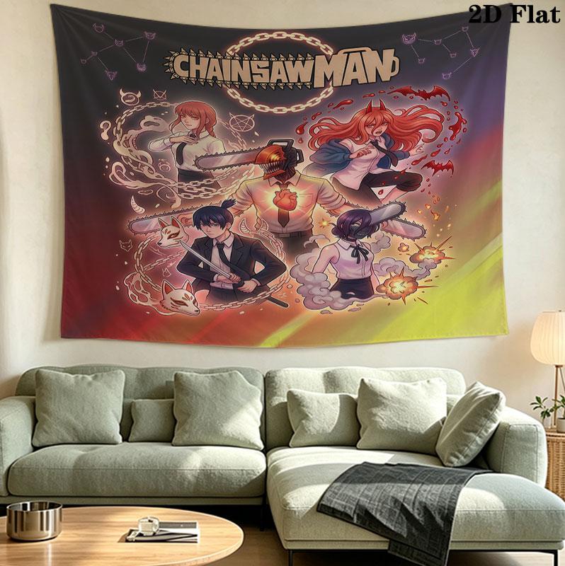 Chainsaw Man Wall Tapestry Aesthetic Wall Hanging Printed Fabric Blanket Decorative Tapestries For Bedroom Living Room Home Decor