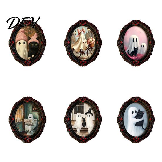 Halloween Collectible Magnets Dark Style Refrigerator Magnet, Retro Gothic Oval Photo Party Supplies Frame Decorative Magnetic Sticker for Metal