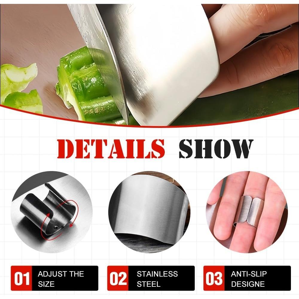 Stainless steel finger protectors, new 2025 model, multi-functional finger protector for food cutting, safe cutting tool (4-piece set).