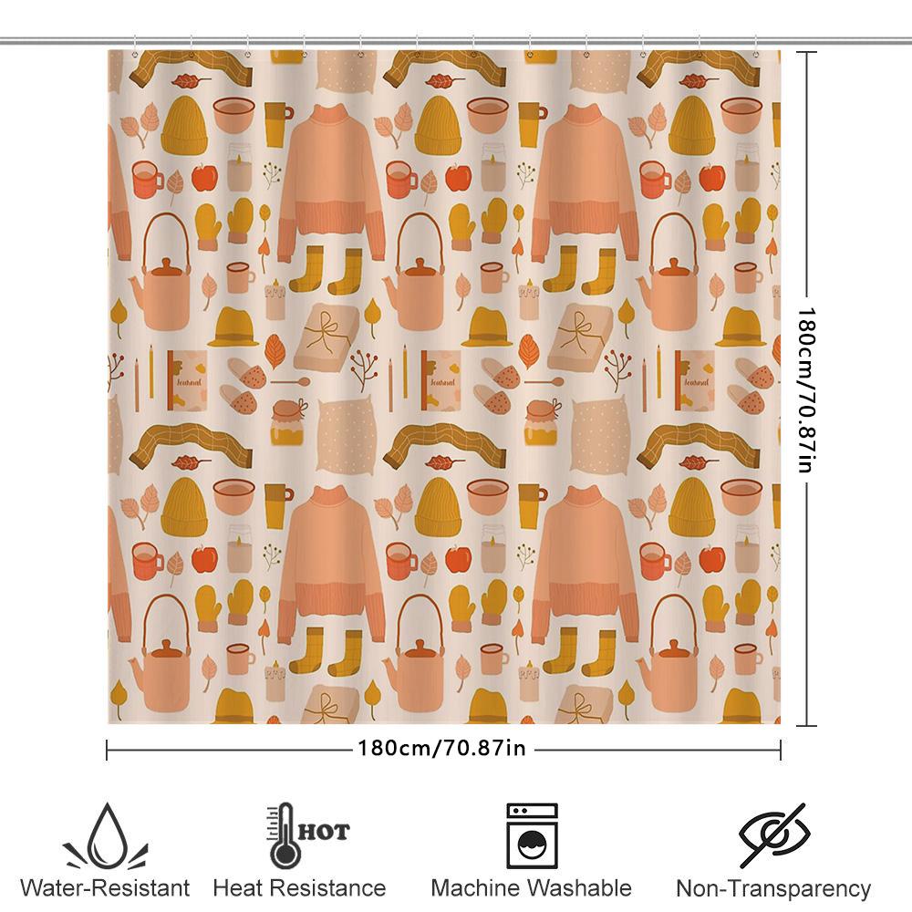 Shower Curtain Botanical Leaf Pattern Waterproof Fabric Bathroom Decor Vintage Farmhouse Style Shower Liner