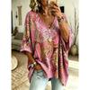 Camiseta Feminina Plus Size Gola V Manga Morcego Estampa Étnica Boêmia Top Solto Verão Confortável Respirável Uso Diário Casual Estilo Emagrecedor
