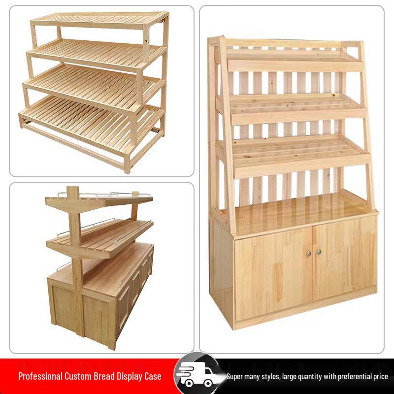 Wooden Bread & Pastry Display Rack for Stores
