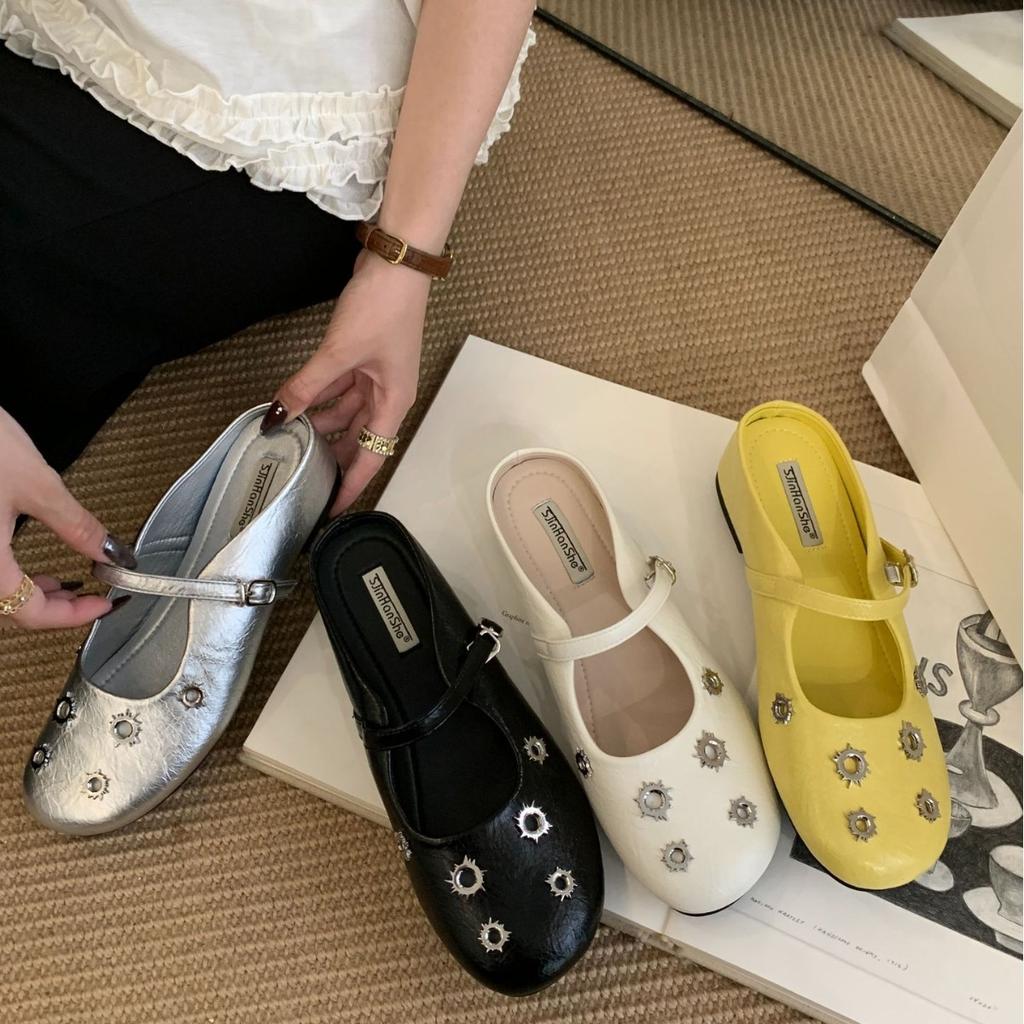 2025 spring and autumn new fashionable versatile French evening wind pearl with Mary Jane shoes women's retro shallow mouth