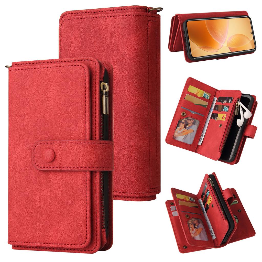 For Xiaomi 14T Pro Zipper Wallet Case with 15 Card Slots and Strap Leather Phone Cover