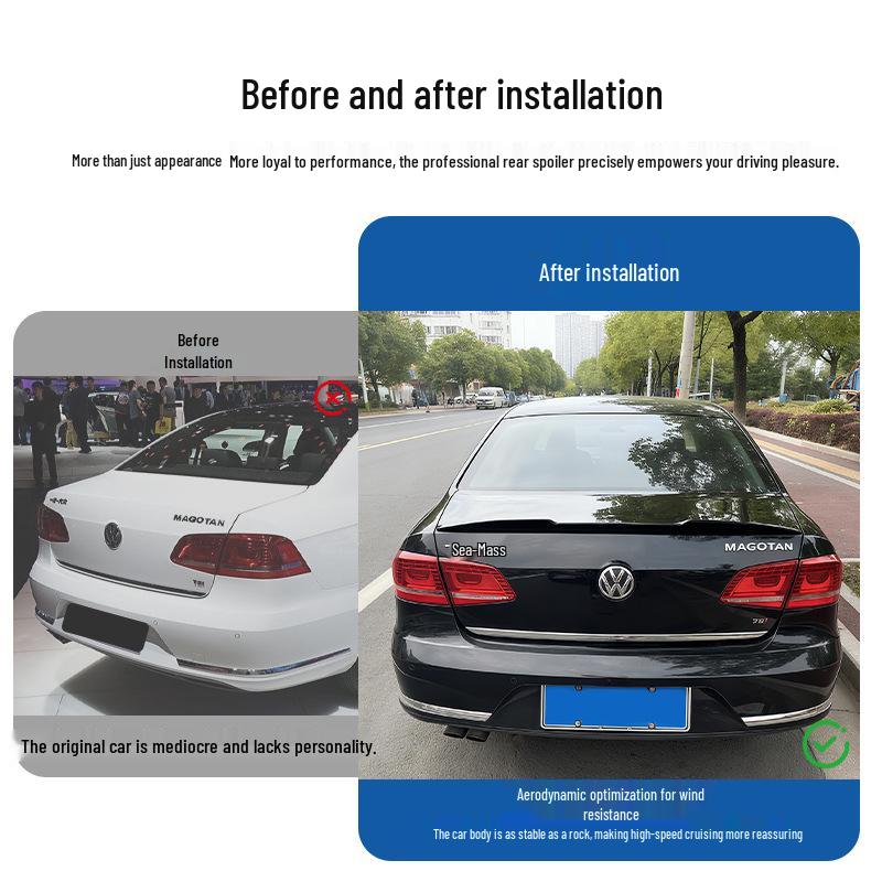 Compatible Volkswagen Magotan B7 Rear Spoiler, Blade Style (2012-2016), No-Drill Easy Install.