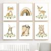 Rainbow Deer Fox Bear Posters Prints Pictures Canvas Boho Art Nursery Wall Decoration Home Paintings Baby Kids For Living Room No Frame